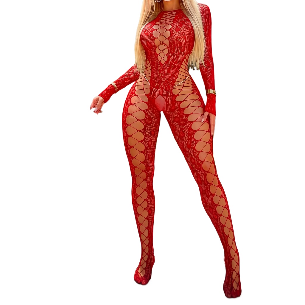 Fishnet Stocking Women - Bodylingerie Wit Sexy Open Kruis Bodystocking