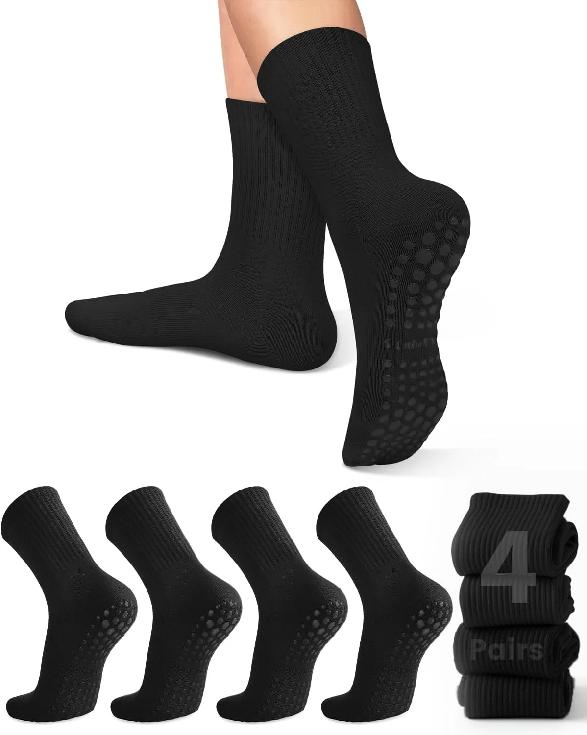 Grip Sock Yoga - 4 paar yogasokken voor dames, effen