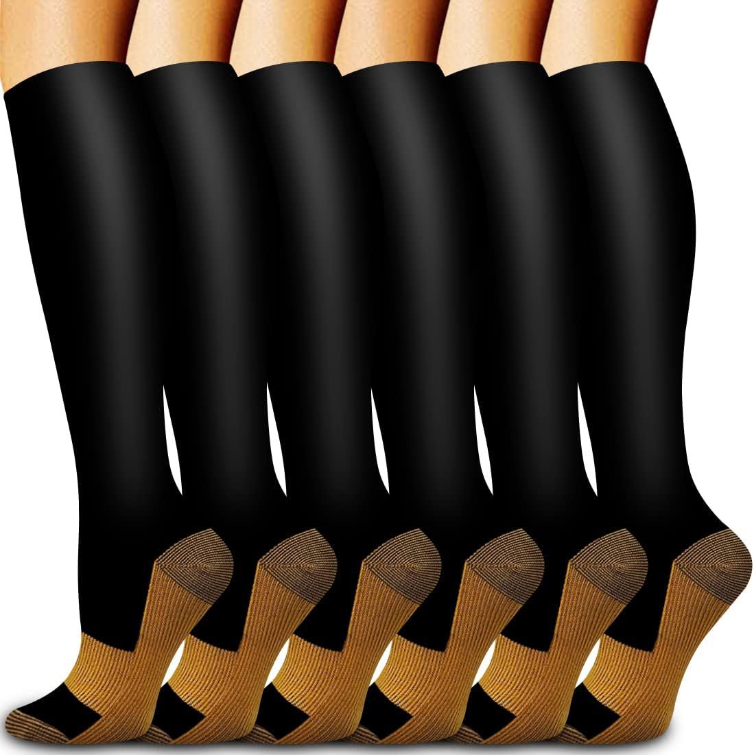 Compression Sock Medical - 6-paar effen kleur koperen compressiesokken verpleegsterscompressiesokken
