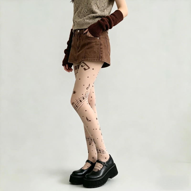 Y2K Muzieknoot Print Sheer Pan - Tights Pantyhose Sheer recensie en prijs